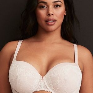 42B LIGHT PINK FLORAL LACE PUSH-UP BALCONETTE BRA